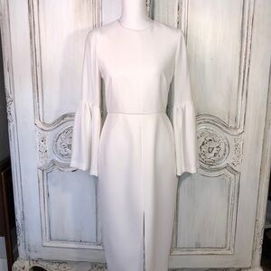 Jill Stuart Long Ruffle Sleeve High Neck Front Slit Dress in Cream Size 4